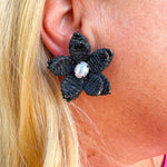 Mudpie Black Raffia Flower Earrings - The Pink Pineapple 850