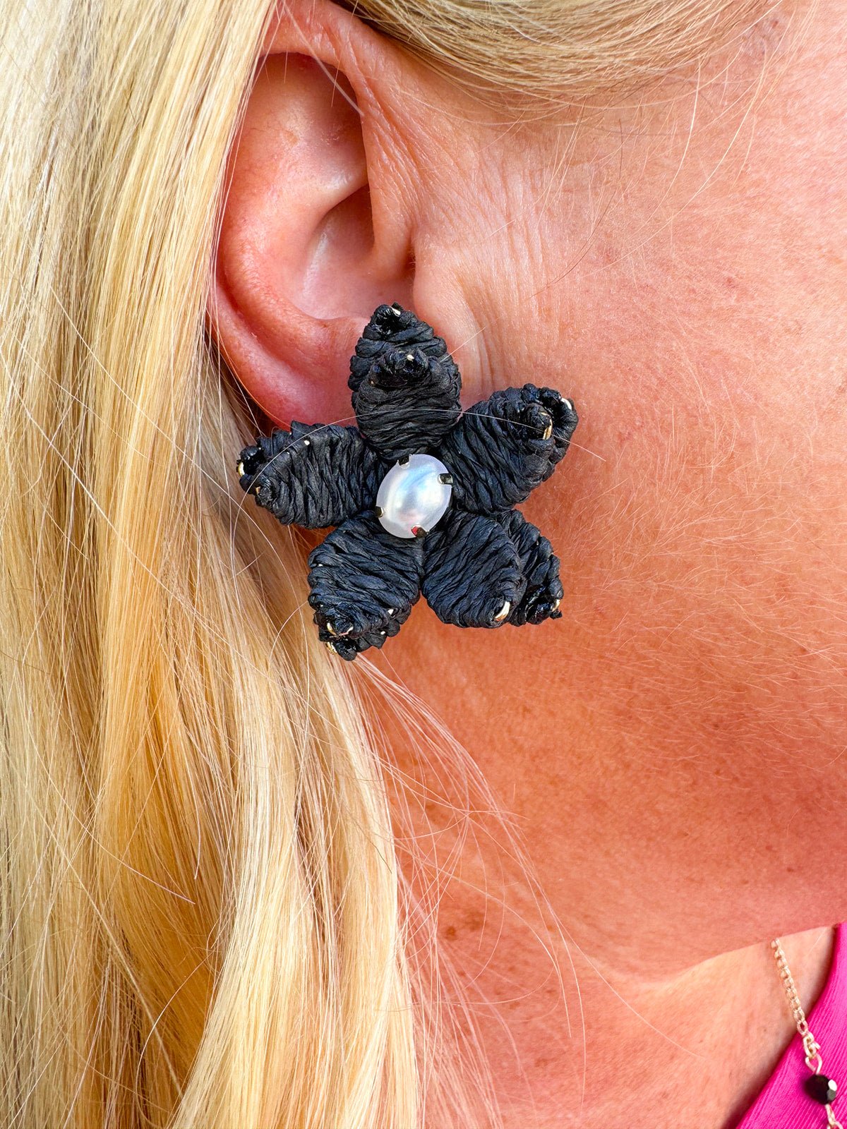 Mudpie Black Raffia Flower Earrings - The Pink Pineapple 850