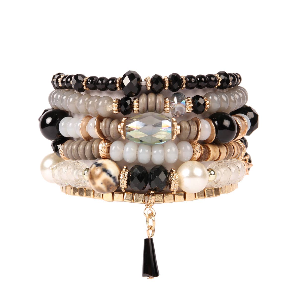 Multi Stone Beads Stackable Bracelet Black - The Pink Pineapple 850
