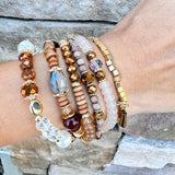 Multi Stone Beads Stackable Bracelet Light Brown - The Pink Pineapple 850