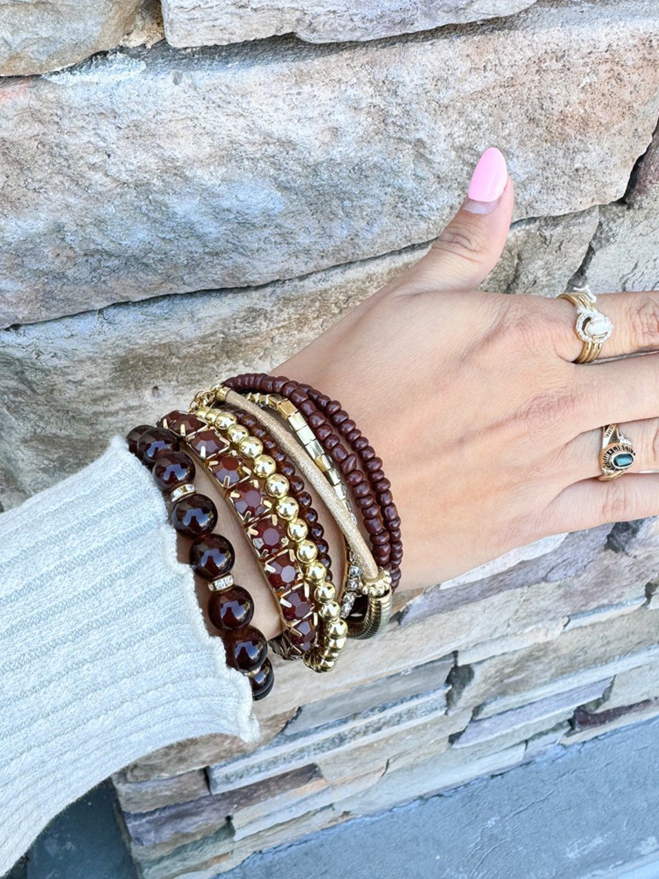 Multicolor Stretch Bracelet in Brown - The Pink Pineapple 850