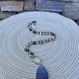 Natural Stone Bead Necklace with Agate Pendant-Cream - The Pink Pineapple 850