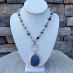 Natural Stone Bead Necklace with Agate Pendant-Cream - The Pink Pineapple 850