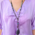 Natural Stone Bead Necklace with Stone Pendant - Gray - The Pink Pineapple 850