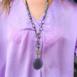 Natural Stone Bead Necklace with Stone Pendant - Gray - The Pink Pineapple 850