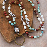 Natural Stone Bead Necklace with Stone Pendant - Mint - The Pink Pineapple 850