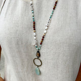 Natural Stone Bead Necklace with Stone Pendant - Mint - The Pink Pineapple 850