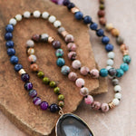 Natural Stone Bead Necklace with Stone Pendant - Multi Black Stone - The Pink Pineapple 850