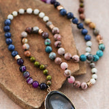 Natural Stone Bead Necklace with Stone Pendant - Multi Black Stone - The Pink Pineapple 850