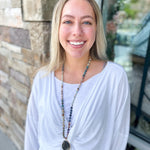 Natural Stone Bead Necklace with Stone Pendant - Multi Black Stone - The Pink Pineapple 850