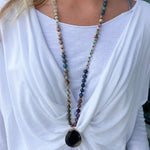 Natural Stone Bead Necklace with Stone Pendant - Multi Black Stone - The Pink Pineapple 850