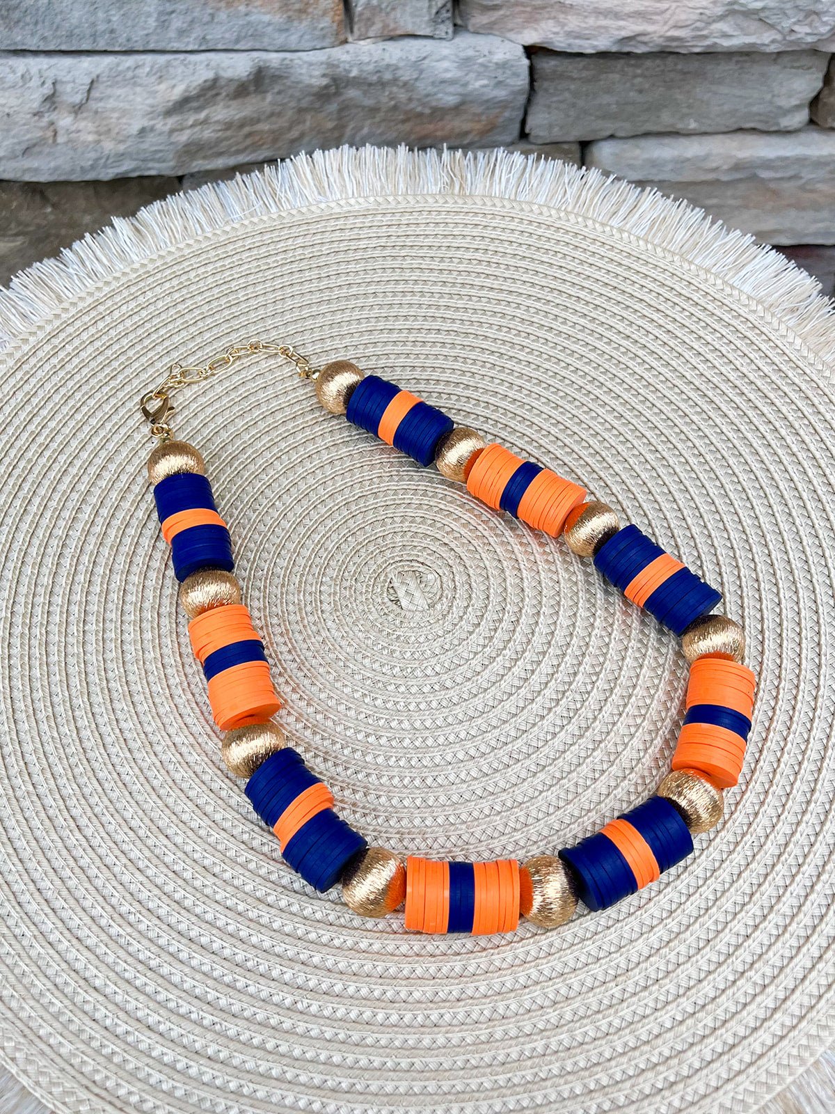 Navy, Orange & Gold School Spirit Necklace - The Pink Pineapple 850