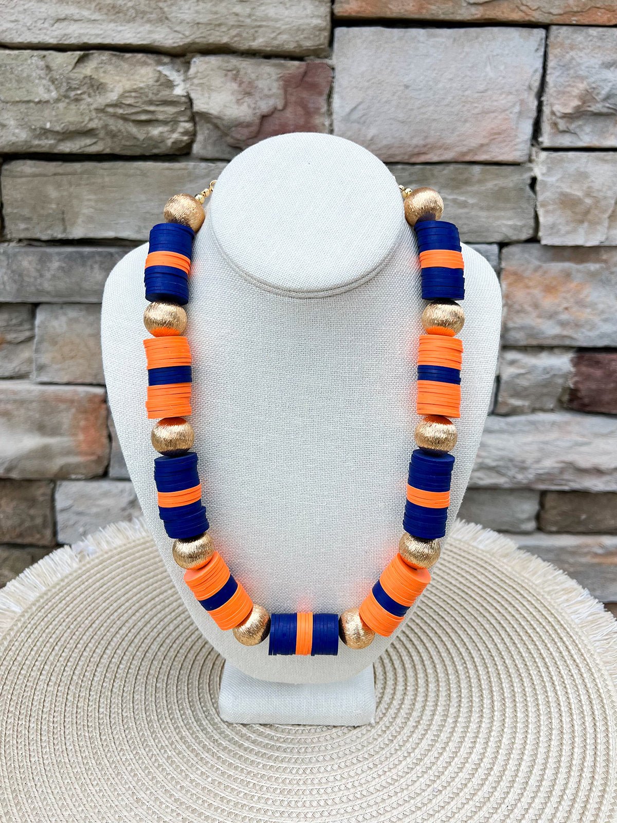 Navy, Orange & Gold School Spirit Necklace - The Pink Pineapple 850