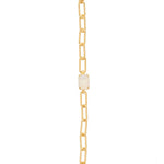 Paperclip chain tennis bracelet with a solitaire emerald-cut crystal and lobster claw clasp.