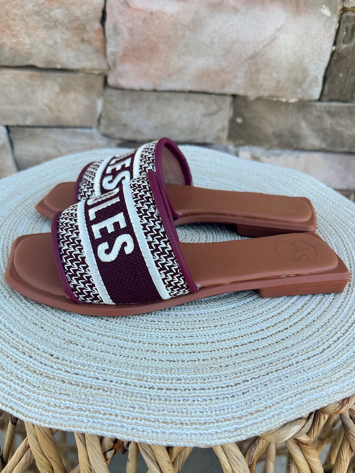 Noles Embroidered Sandals in Garnet - The Pink Pineapple 850