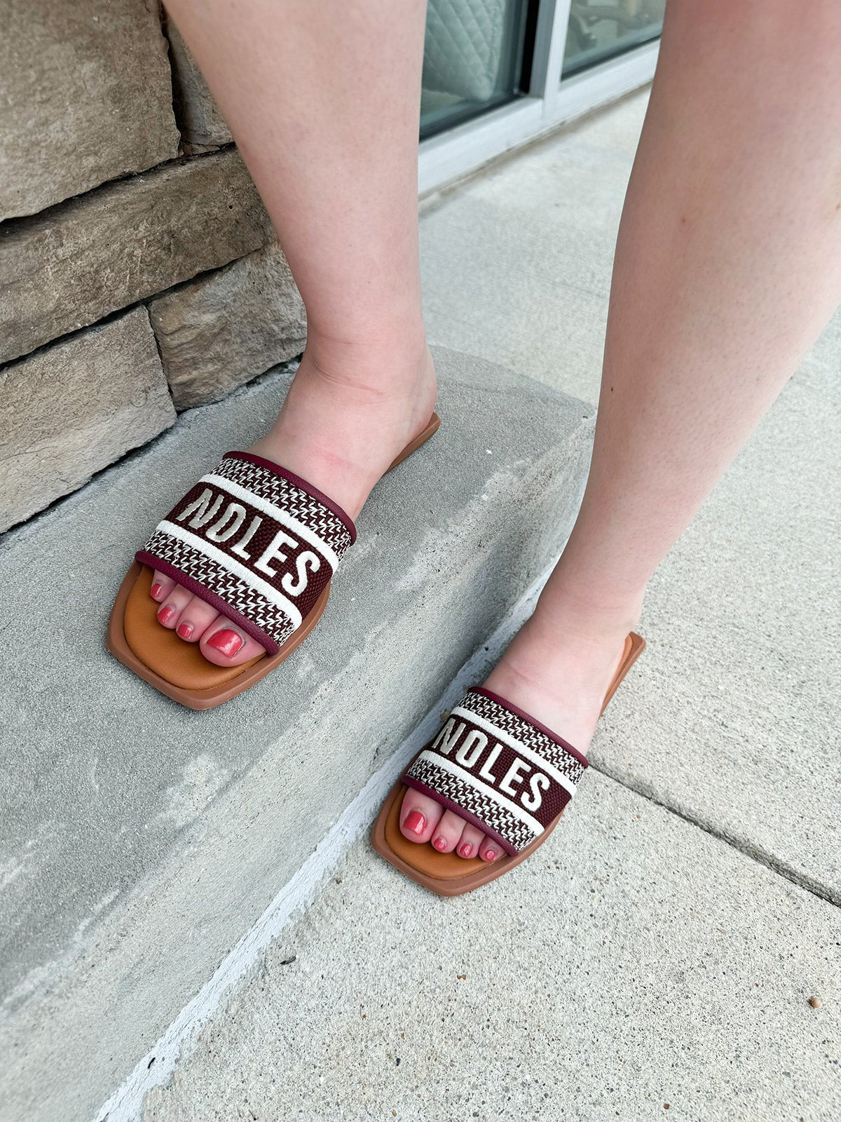 Noles Embroidered Sandals in Garnet - The Pink Pineapple 850