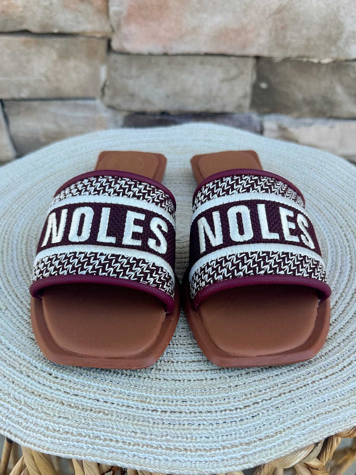 Noles Embroidered Sandals in Garnet - The Pink Pineapple 850