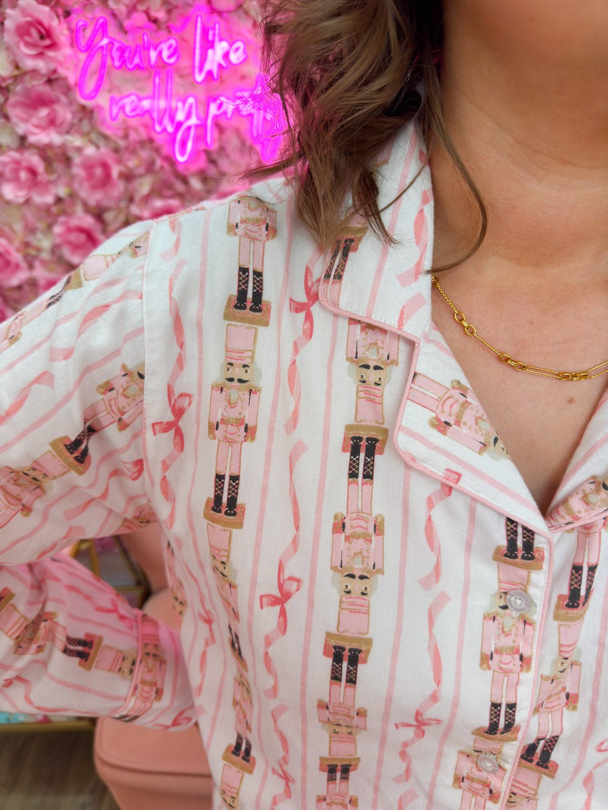 Nutcracker Ribbons Flannel PJ Set - The Pink Pineapple 850