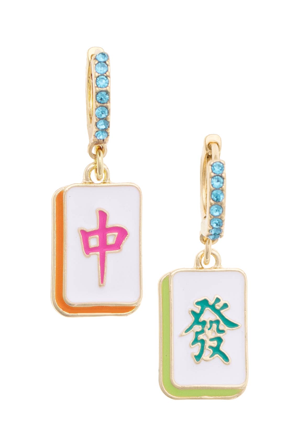 Oh My Mahj Pave Huggie Hoop Earrings in Pastel Multi - The Pink Pineapple 850