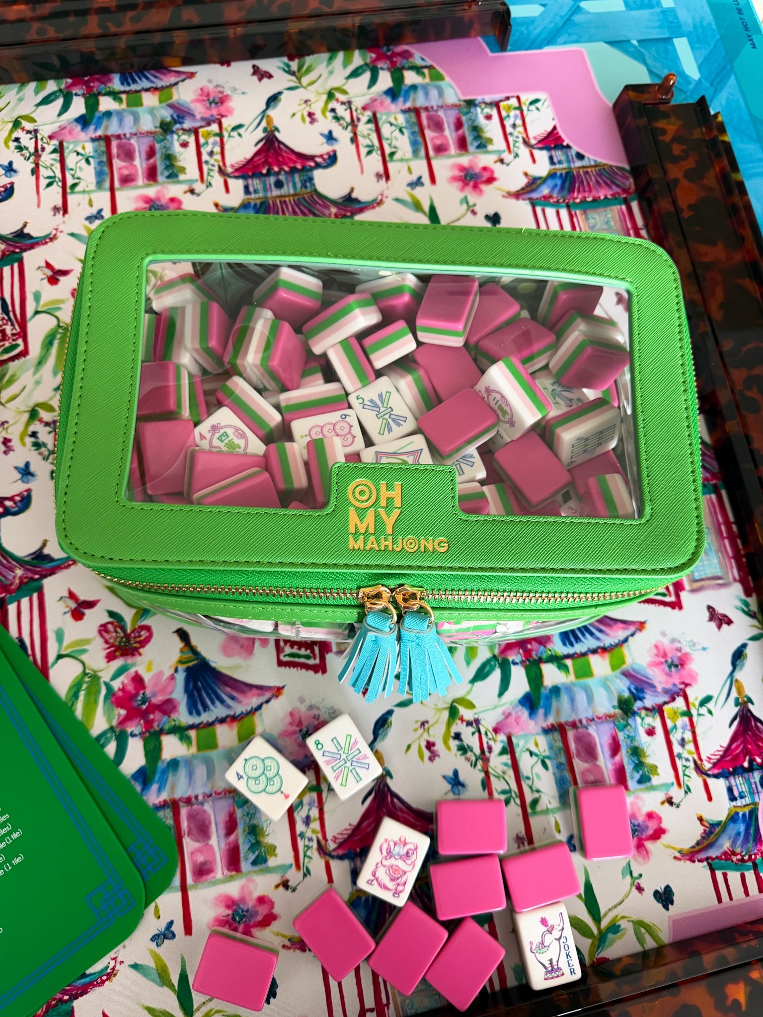 [Oh My Mahjong] Green Mahjong Tile Storage Bag - The Pink Pineapple 850