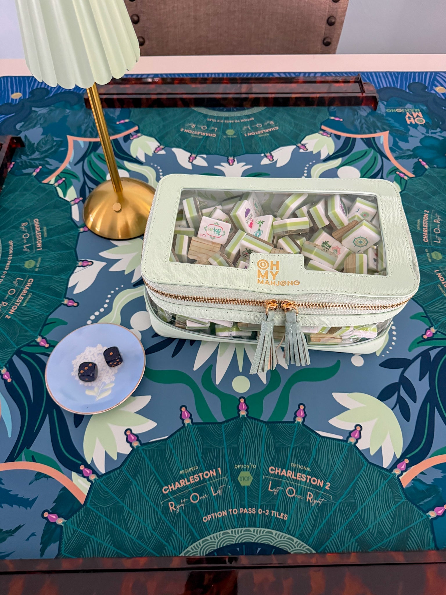 [Oh My Mahjong] Mint Mahjong Tile Storage Bag - The Pink Pineapple 850