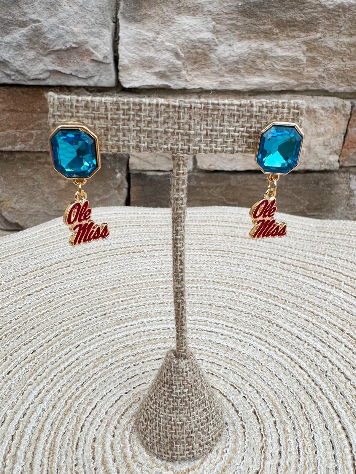 Ole Miss Rebels Rhinestone Enamel Logo Earrings - The Pink Pineapple 850