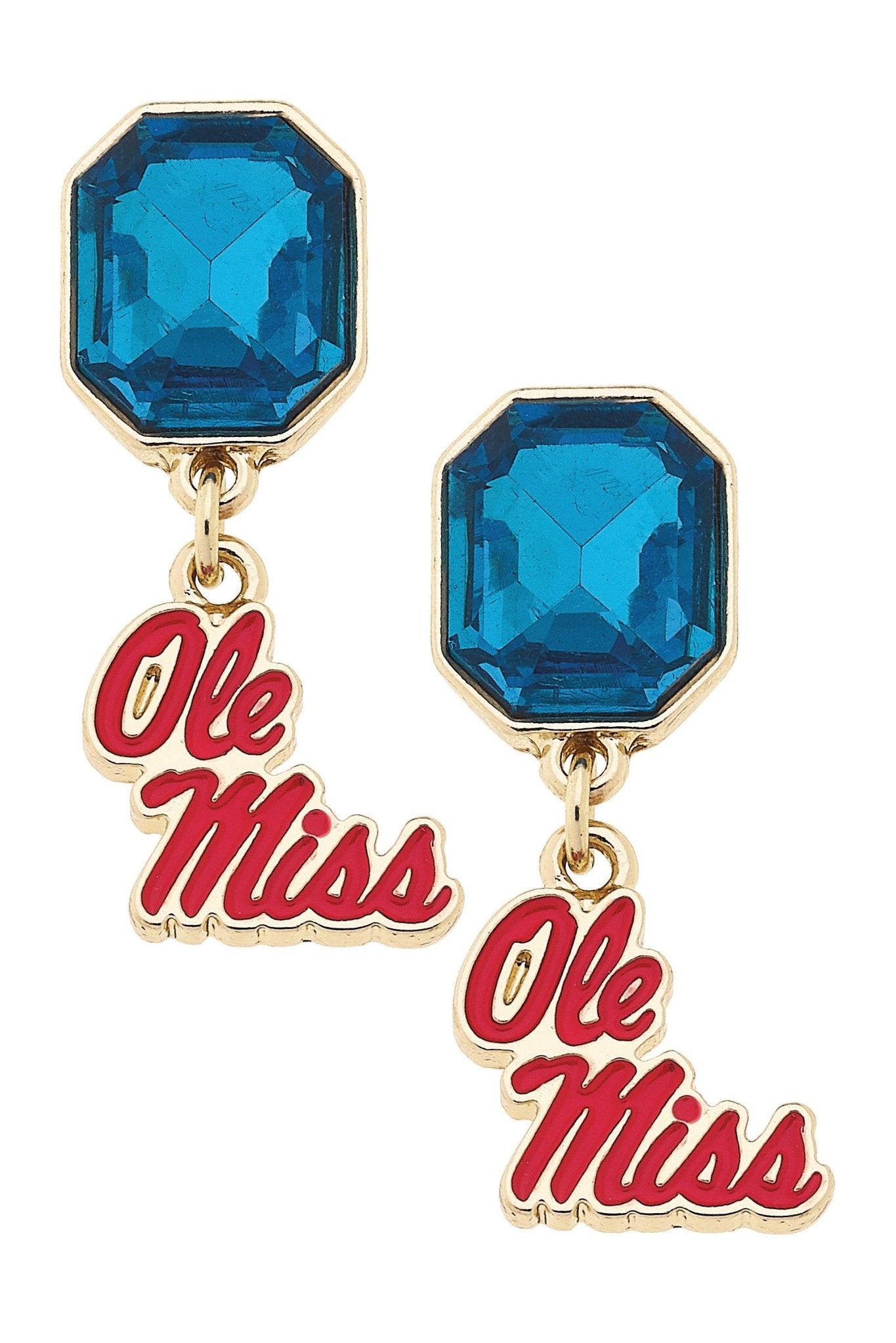 Ole Miss Rebels Rhinestone Enamel Logo Earrings - The Pink Pineapple 850