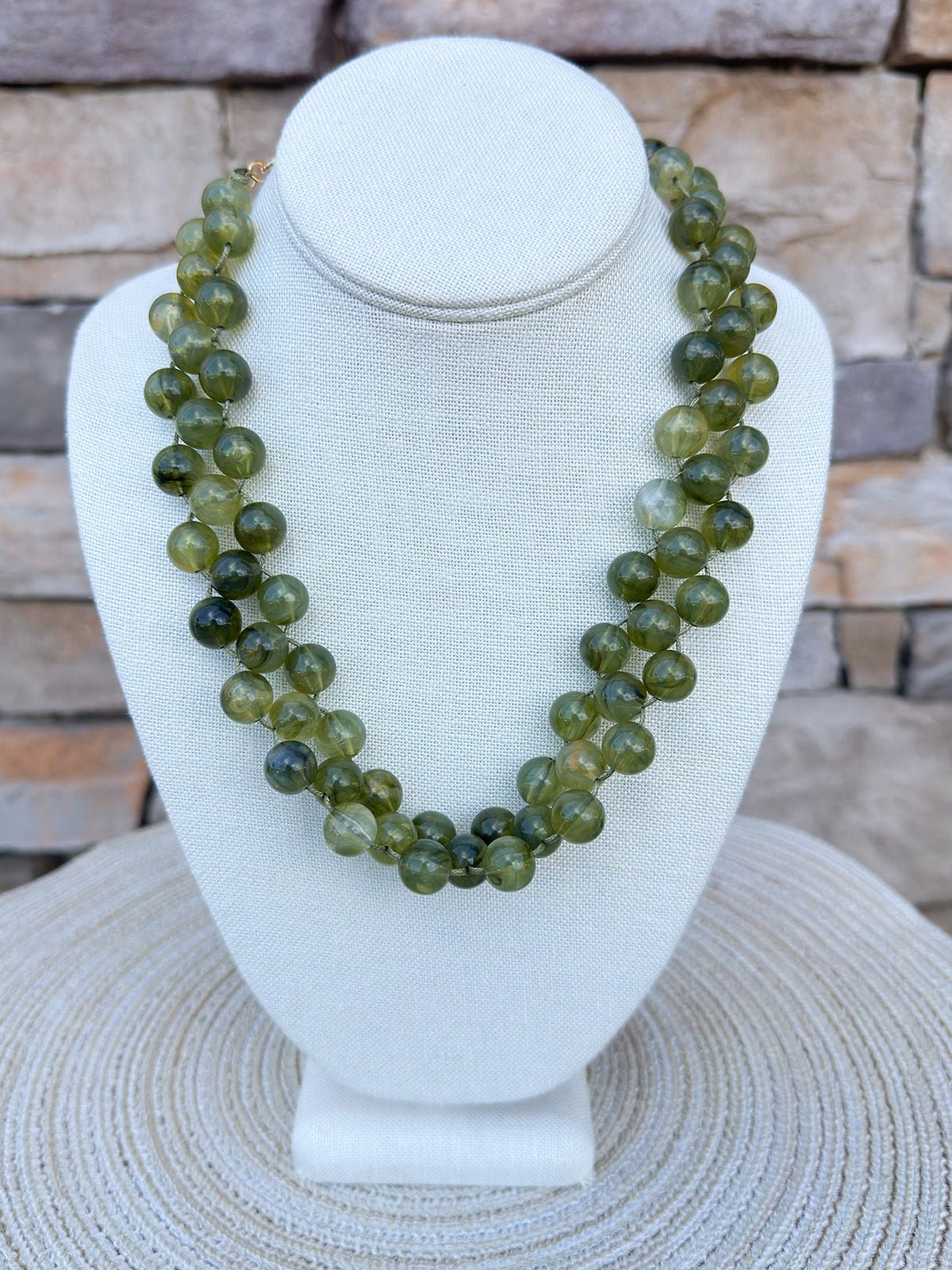 Olive Beaded Triple Layer Necklace - The Pink Pineapple 850