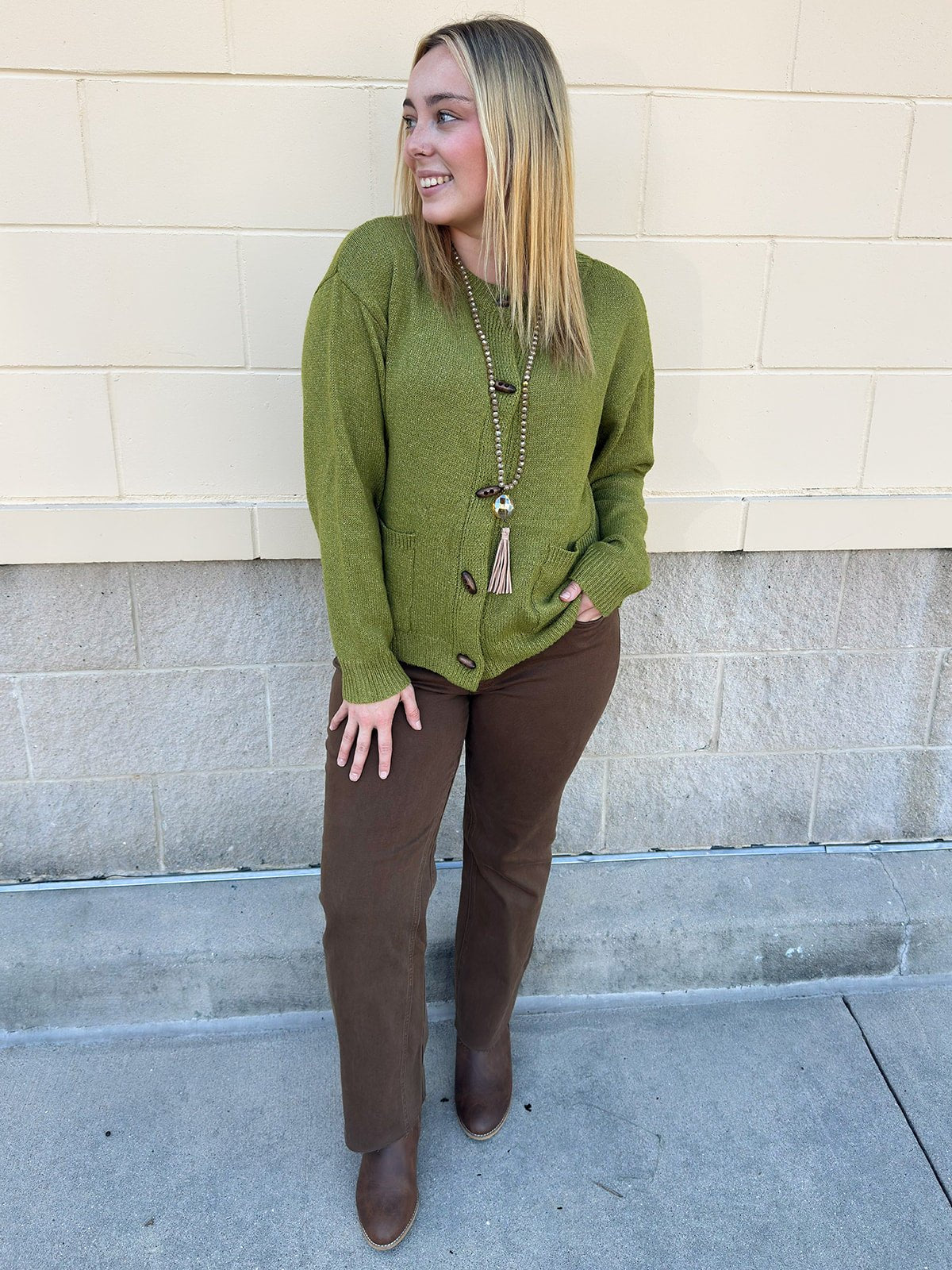 Olive Charm Cardigan - The Pink Pineapple 850