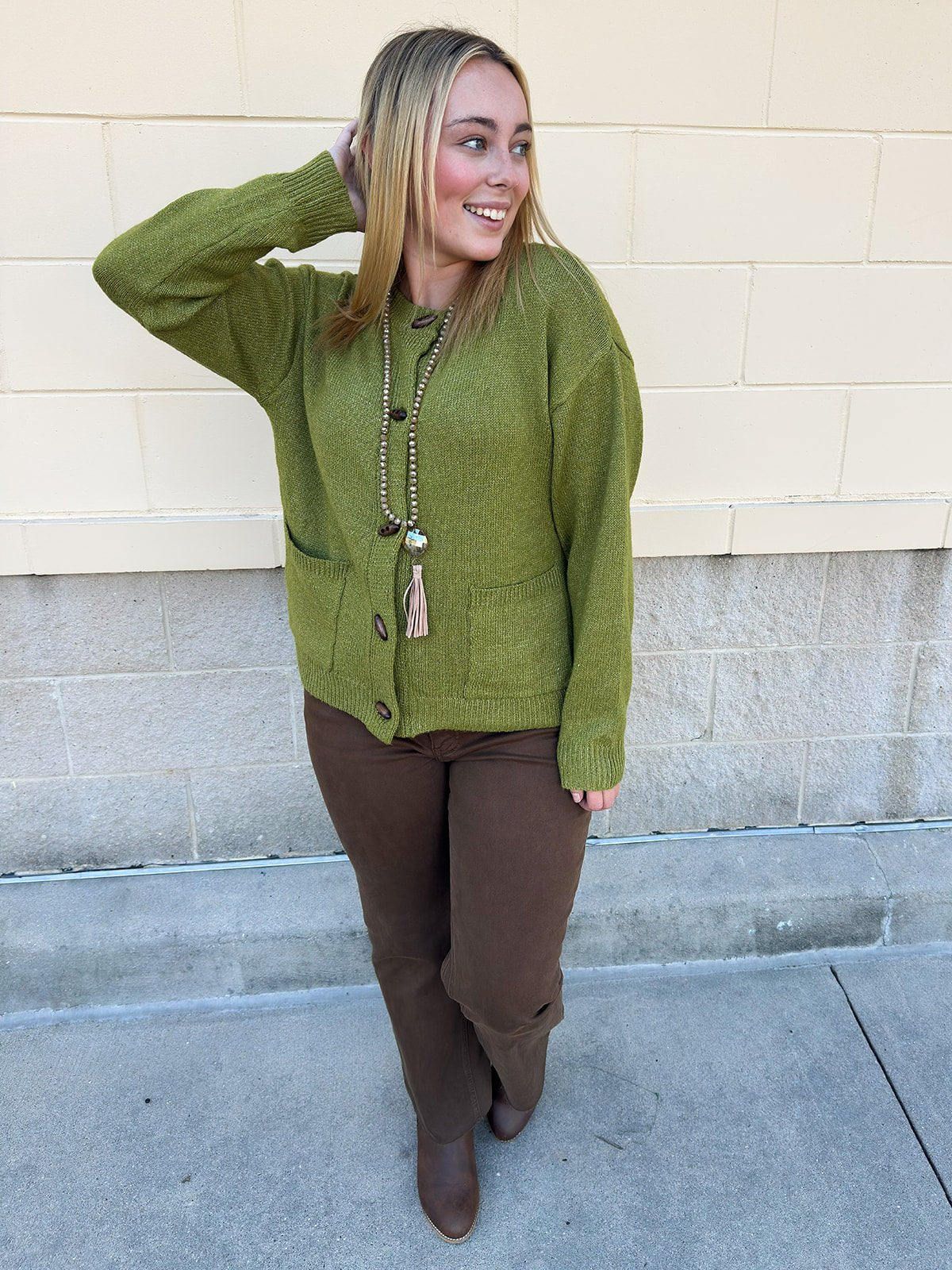 Olive Charm Cardigan - The Pink Pineapple 850