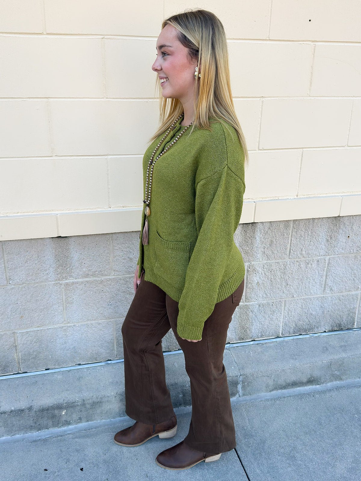 Olive Charm Cardigan - The Pink Pineapple 850