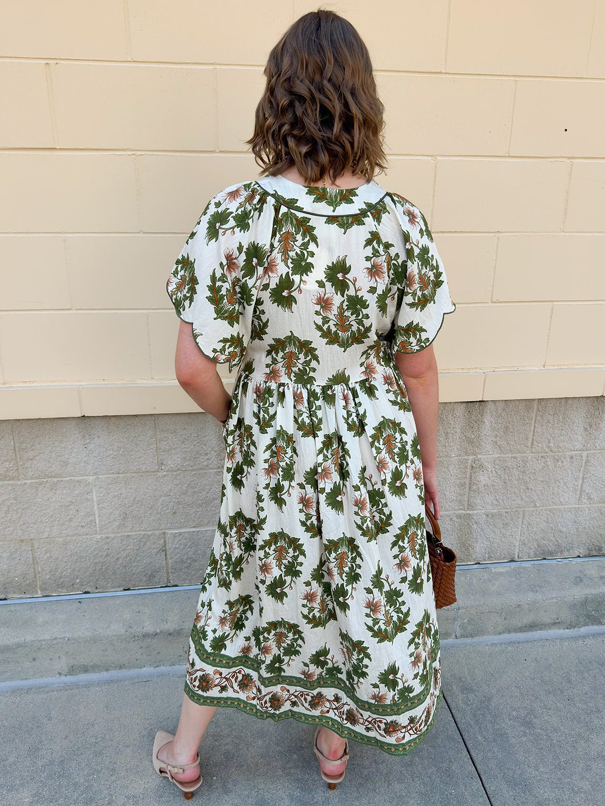 Olive Harvest Scalloped Midi Dress - The Pink Pineapple 850