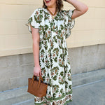 Olive Harvest Scalloped Midi Dress - The Pink Pineapple 850