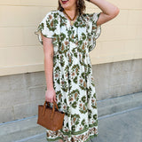 Olive Harvest Scalloped Midi Dress - The Pink Pineapple 850