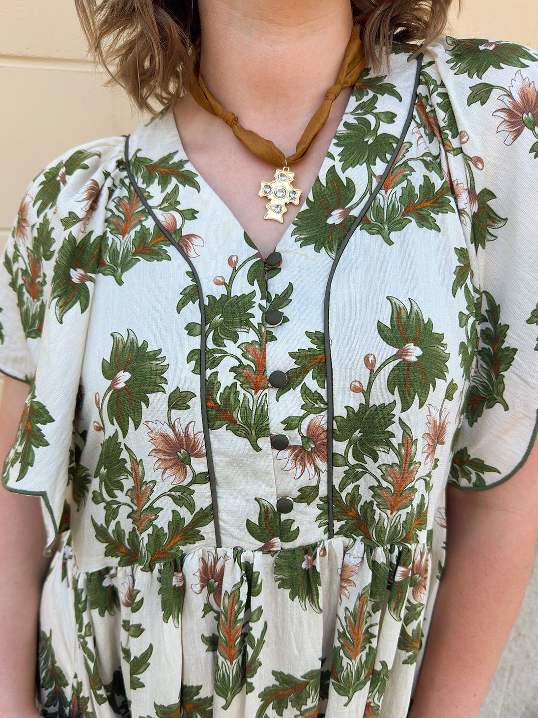 Olive Harvest Scalloped Midi Dress - The Pink Pineapple 850