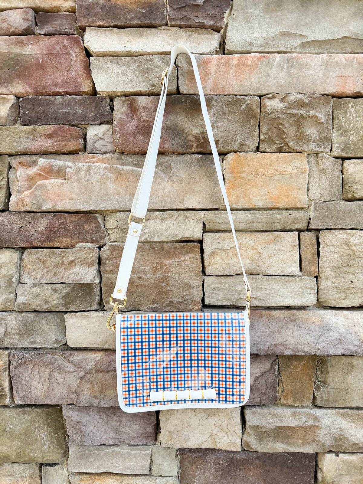 Orange & Blue Gingham Bamboo Stadium Crossbody Bag - The Pink Pineapple 850