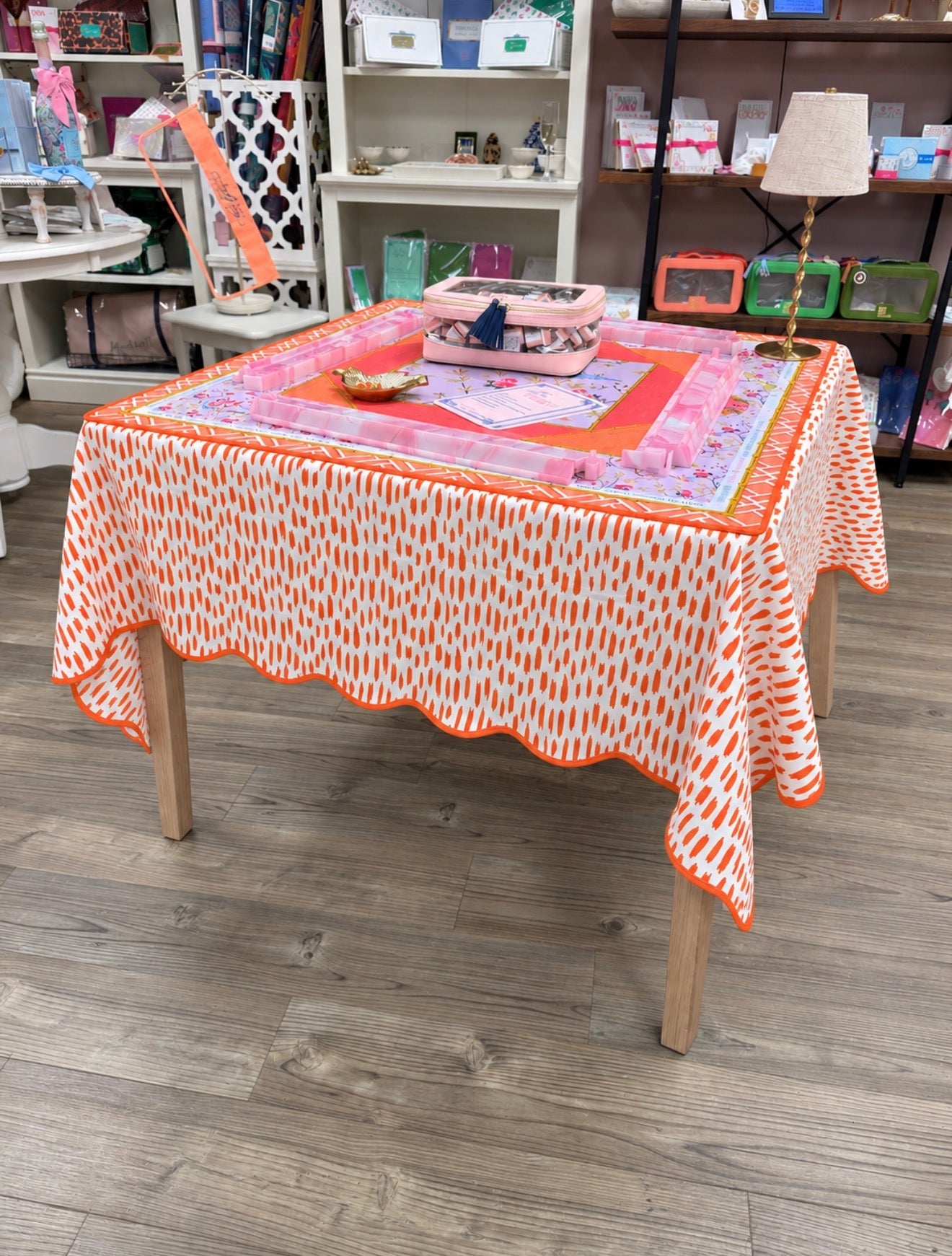 Orange Brushstroke Scalloped Mahjong Tablecloth - The Pink Pineapple 850