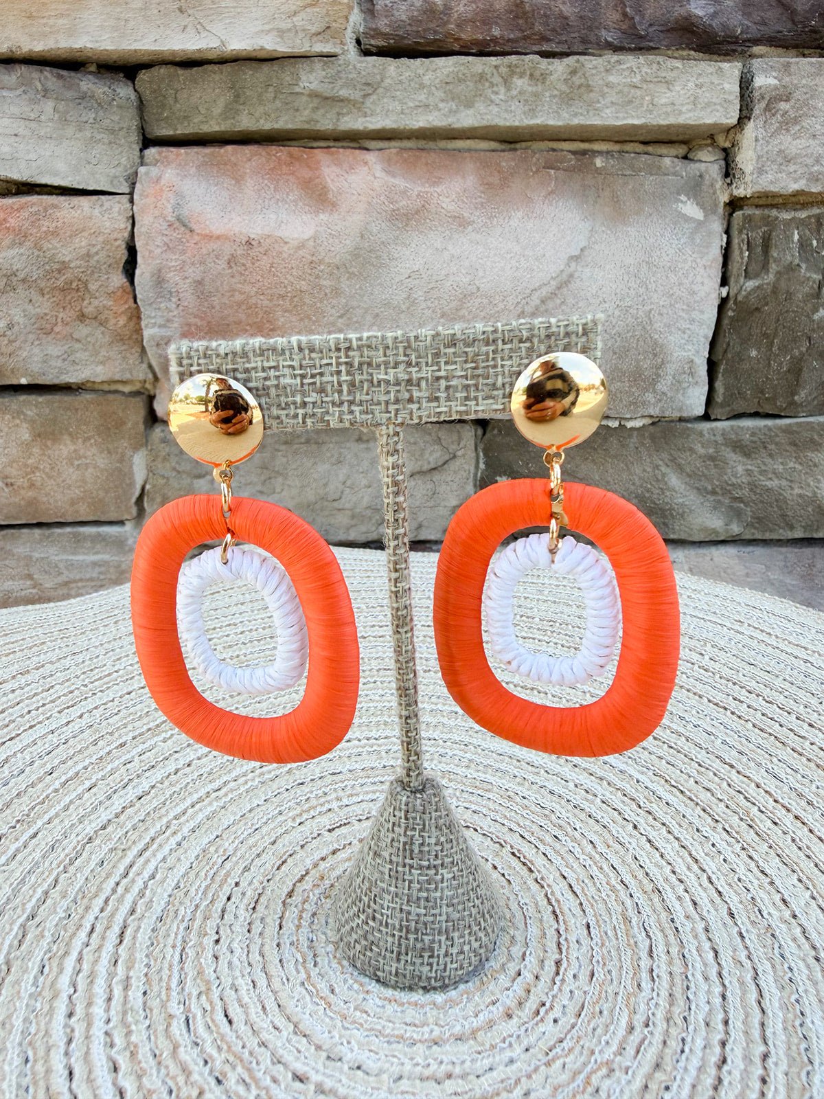 Orange Rattan Oval Drop Hoops - The Pink Pineapple 850