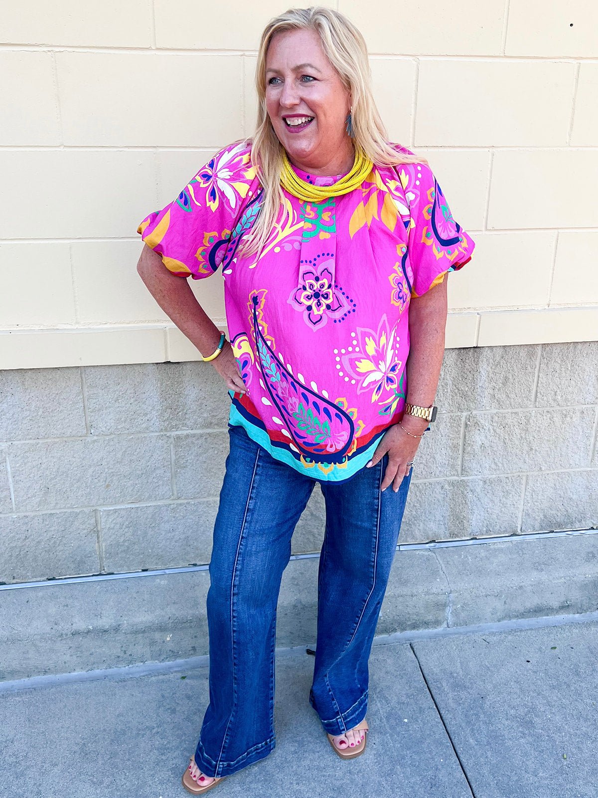 Parade of Petals Bubble Sleeve Blouse - The Pink Pineapple 850