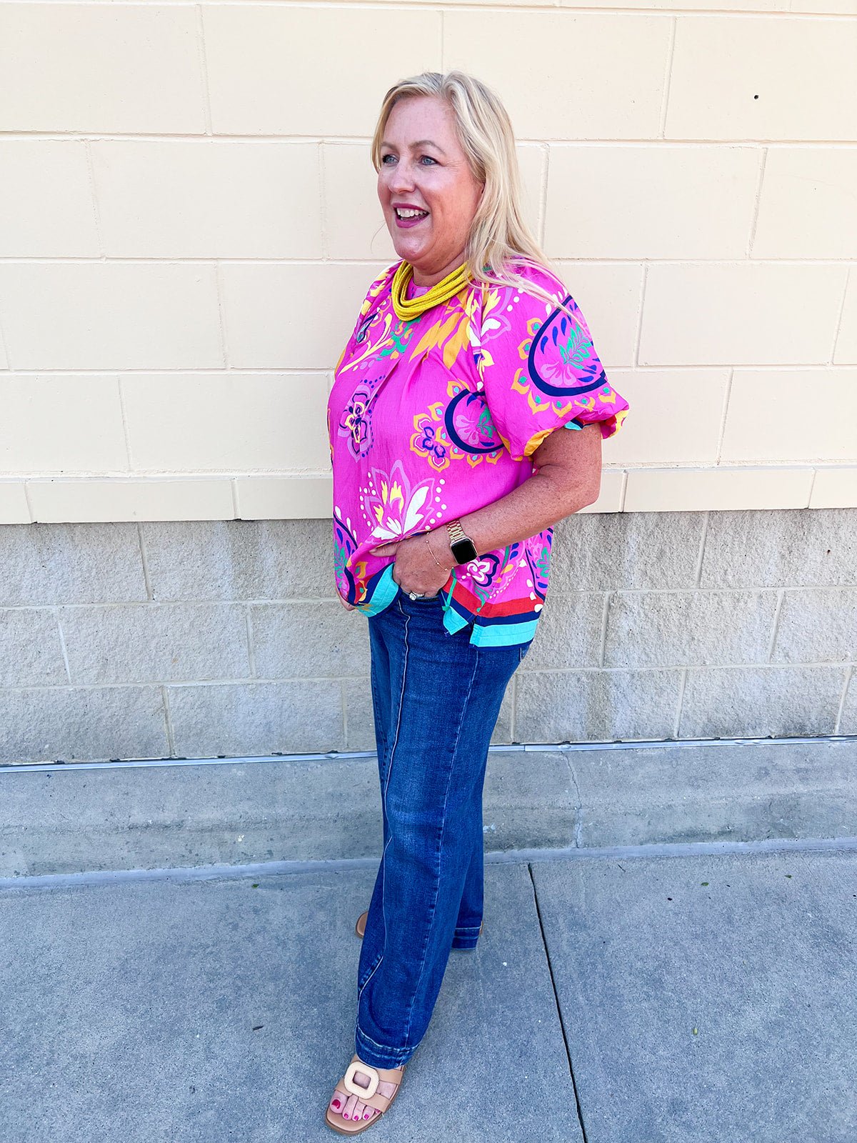 Parade of Petals Bubble Sleeve Blouse - The Pink Pineapple 850