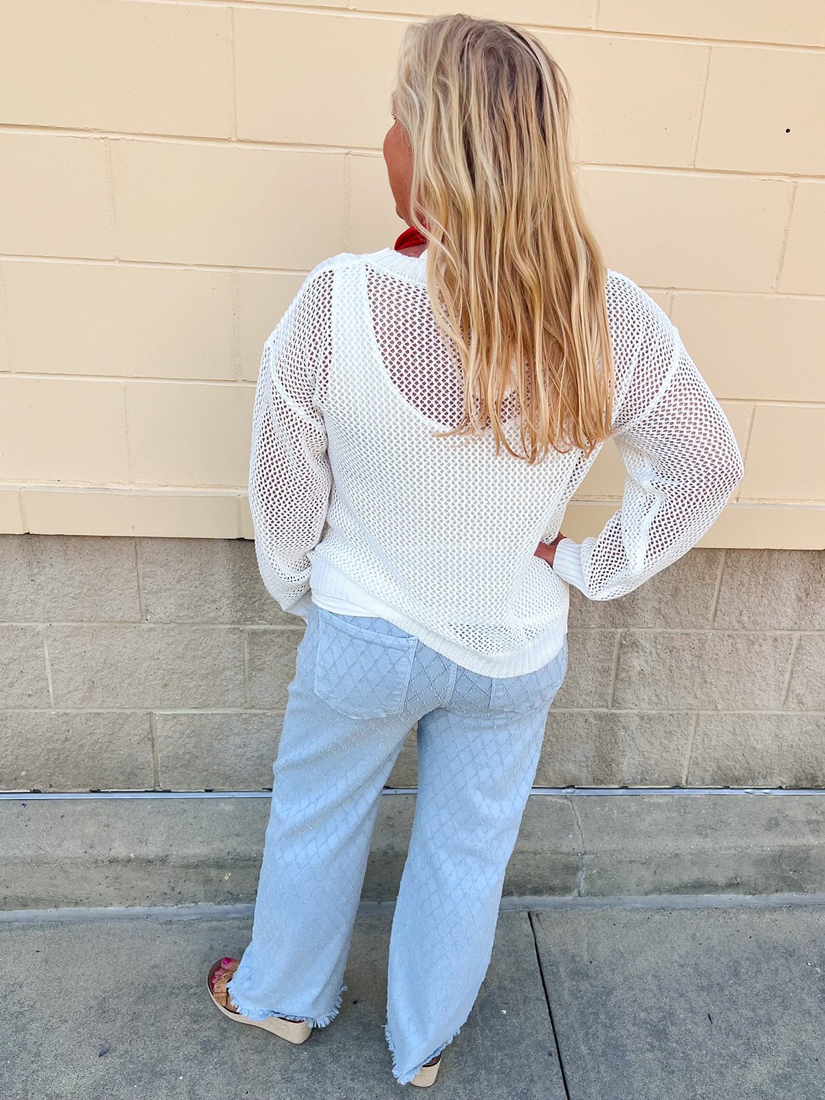 Patriot Drift Open-Stitch Star Sweater Top - The Pink Pineapple 850