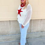 Patriot Drift Open-Stitch Star Sweater Top - The Pink Pineapple 850