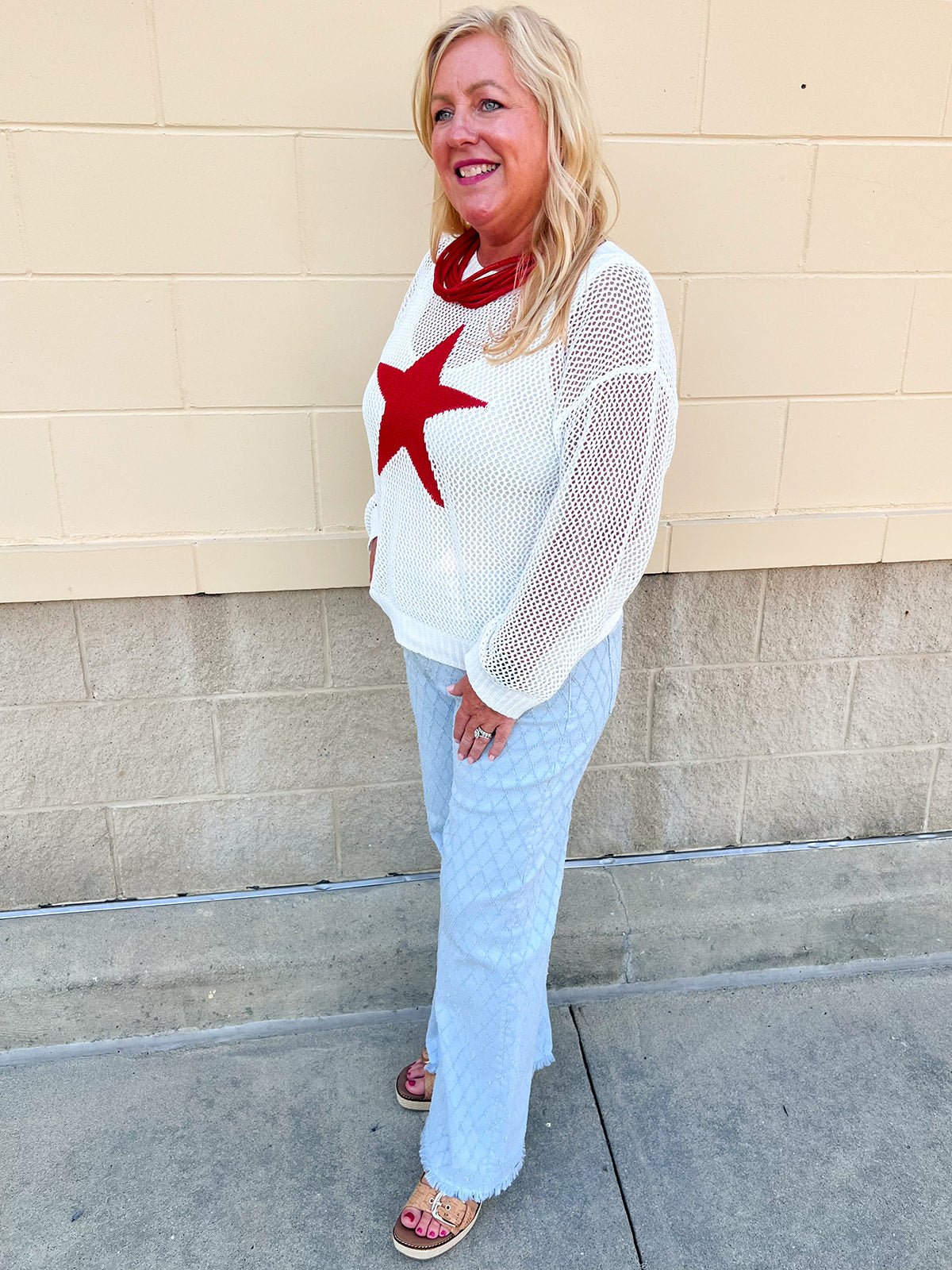Patriot Drift Open-Stitch Star Sweater Top - The Pink Pineapple 850