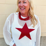 Patriot Drift Open-Stitch Star Sweater Top - The Pink Pineapple 850