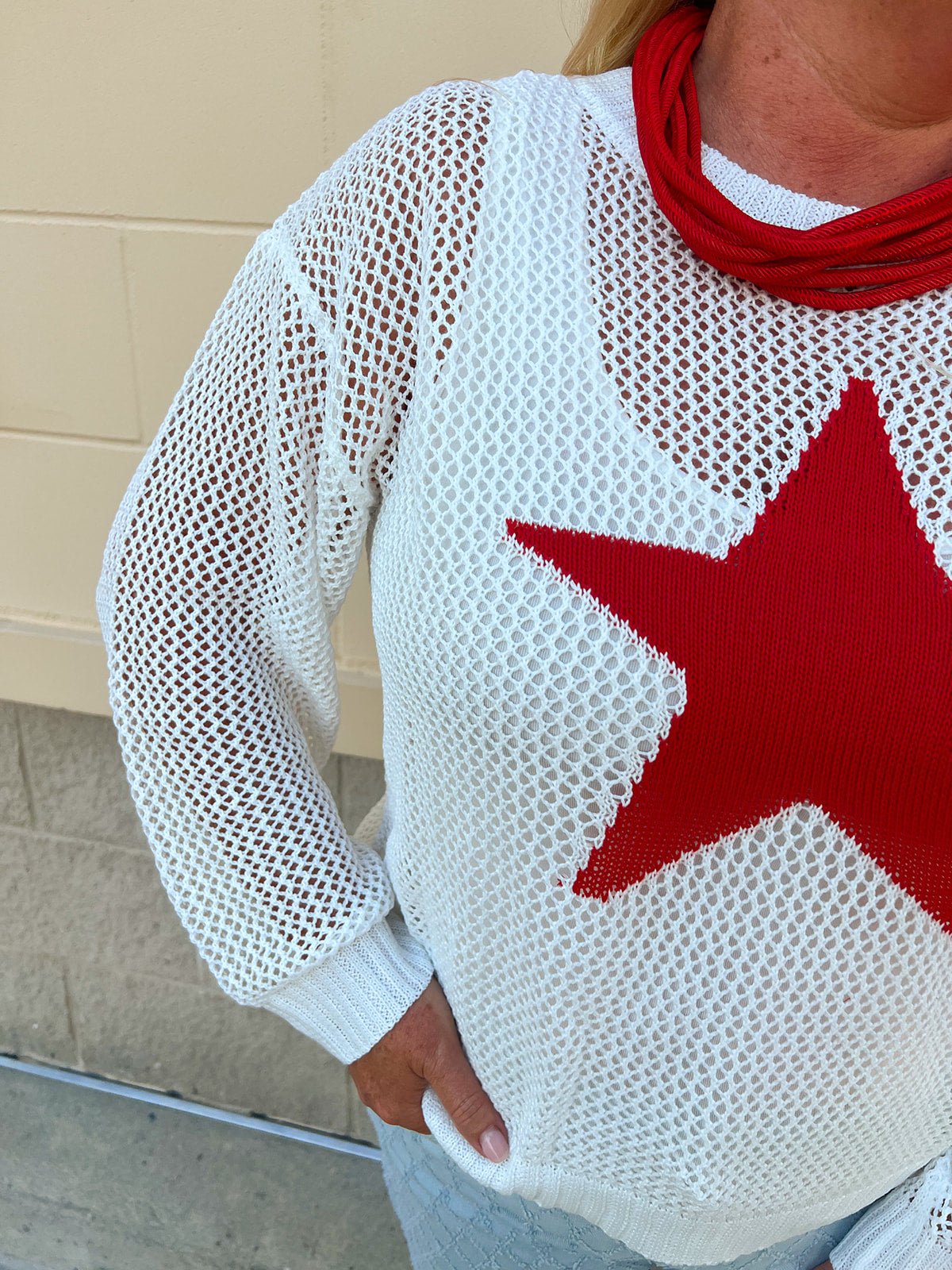 Patriot Drift Open-Stitch Star Sweater Top - The Pink Pineapple 850