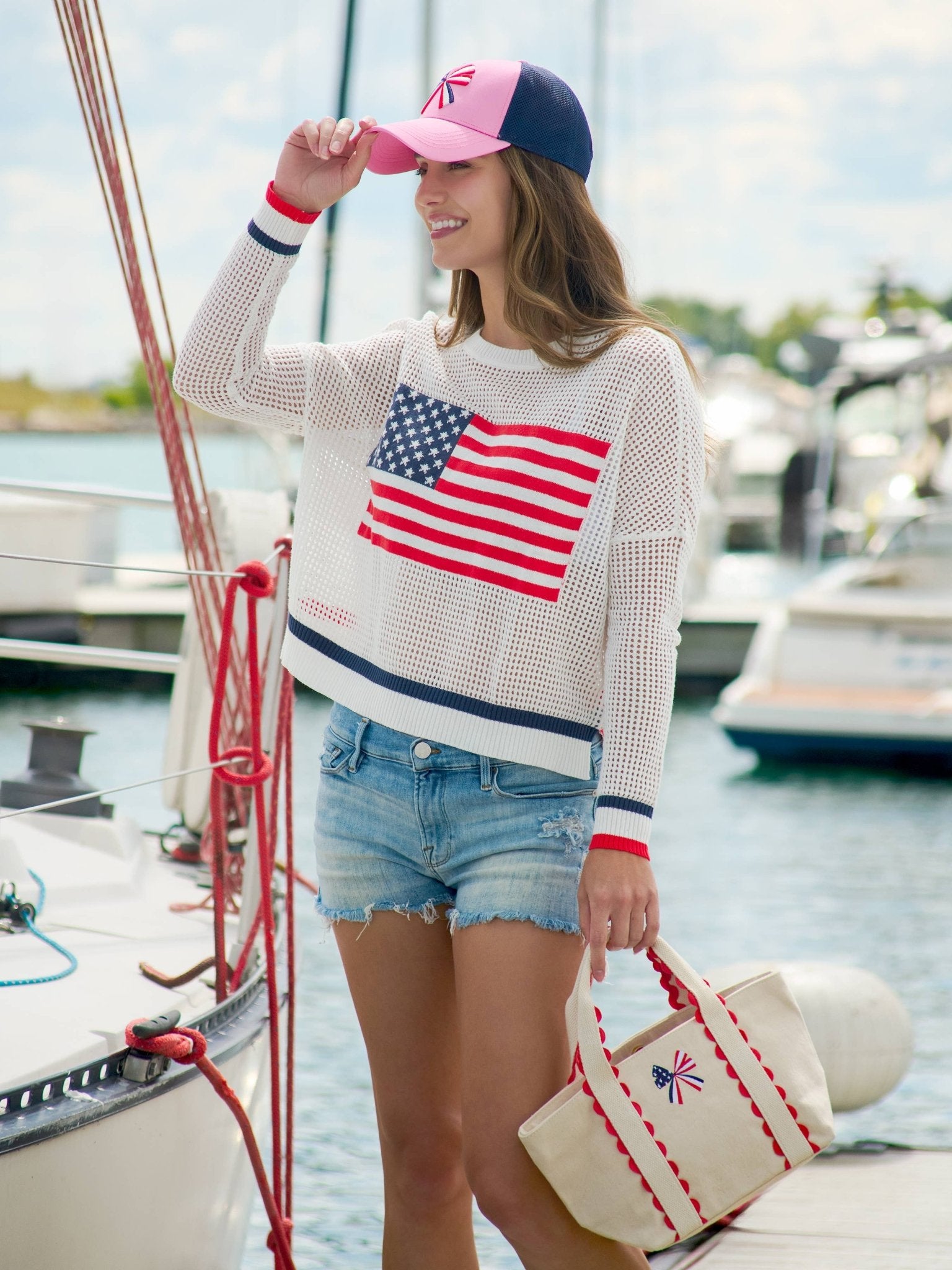 Patriotic Scallop Bow Canvas Mini Tote - The Pink Pineapple 850