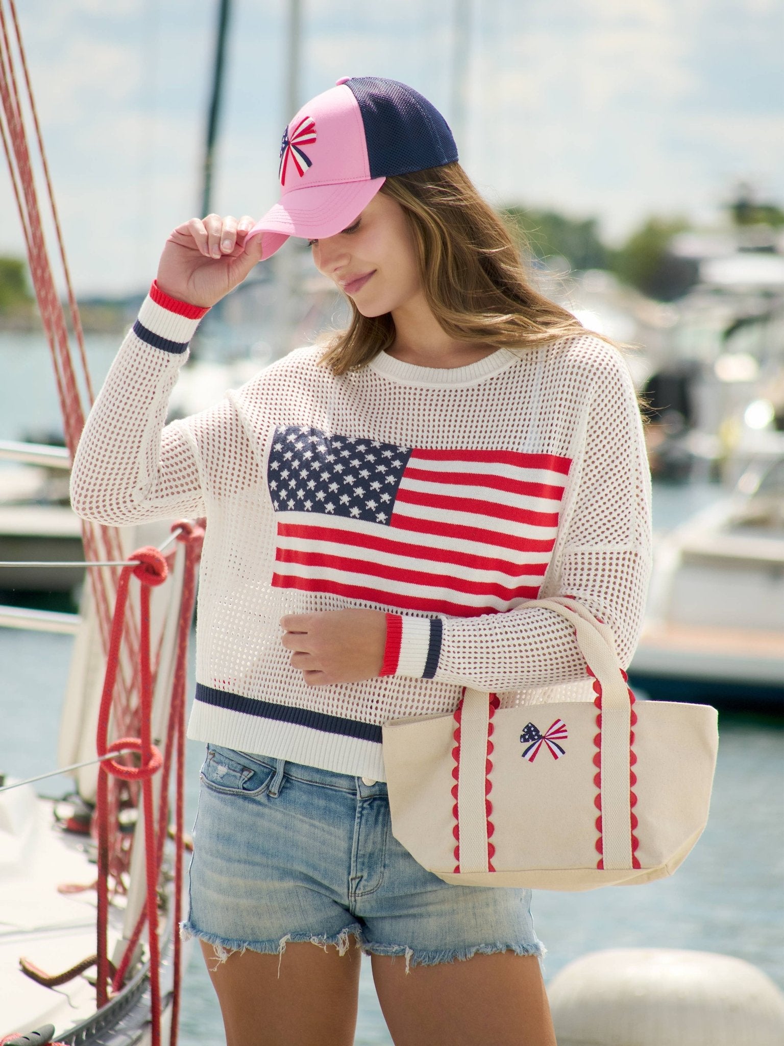 Patriotic Scallop Bow Canvas Mini Tote - The Pink Pineapple 850