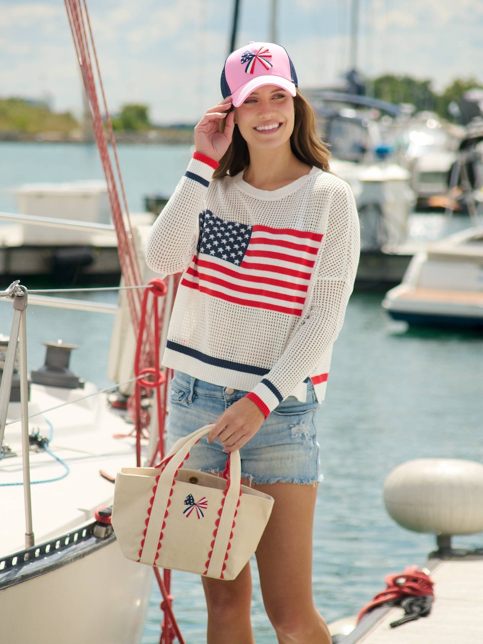 Patriotic Scallop Bow Canvas Mini Tote - The Pink Pineapple 850