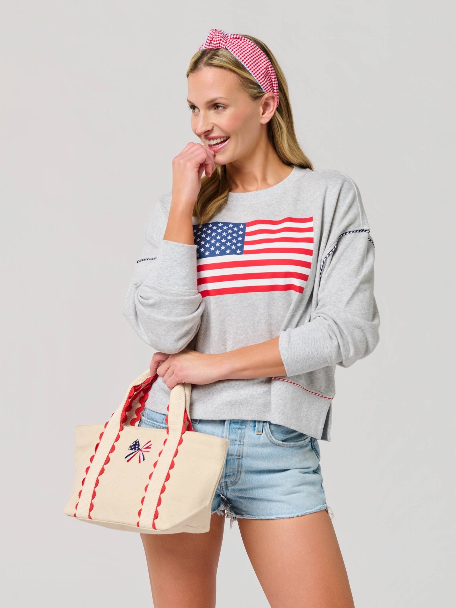 Patriotic Scallop Bow Canvas Mini Tote - The Pink Pineapple 850