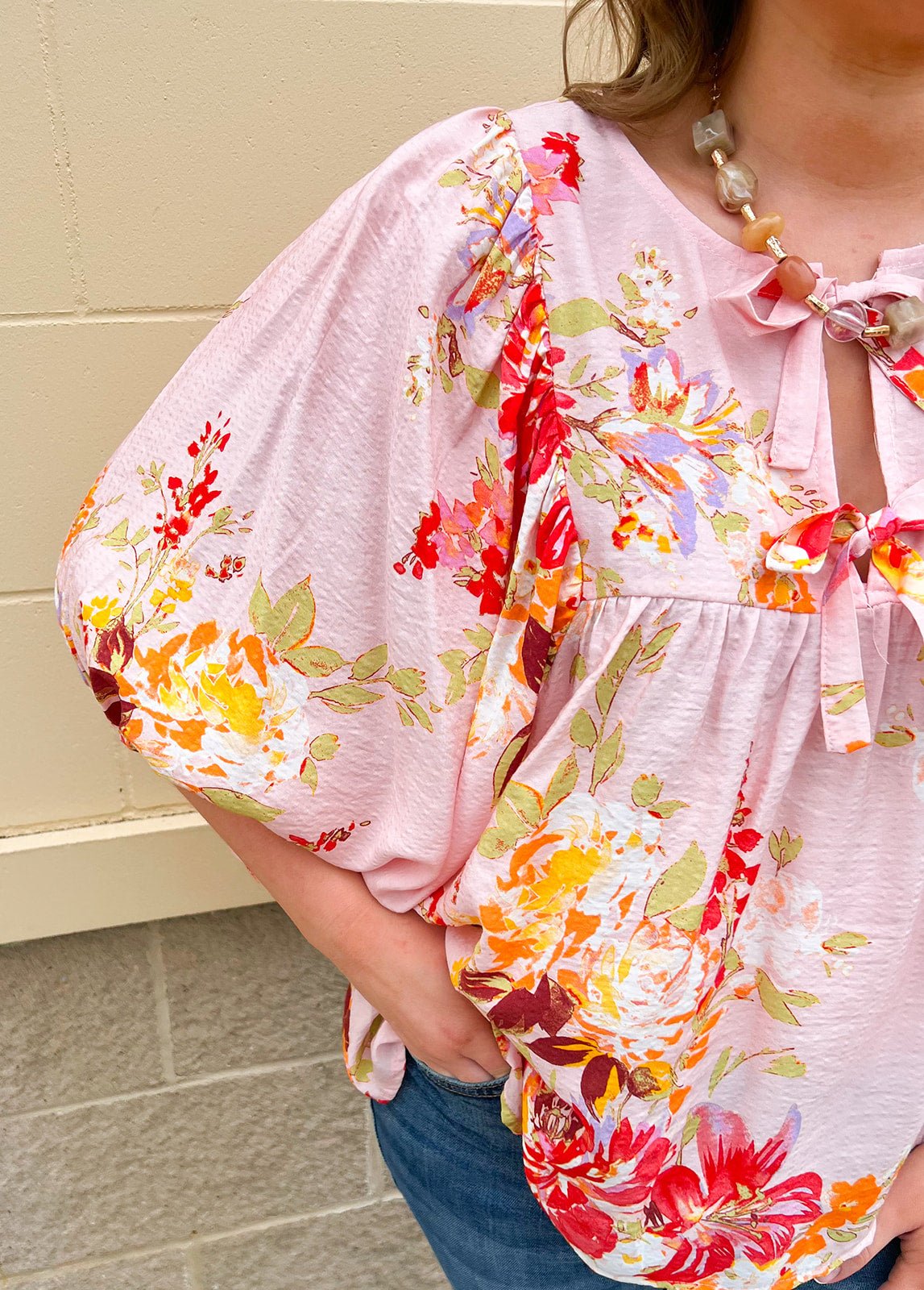 Peach Blossom Babydoll Tie Top - The Pink Pineapple 850